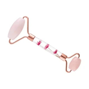 SkinReset Tools- Rose Quartz- από Ροζ Χαλαζία με Διπλό Κύλινδρο και Λουλούδια